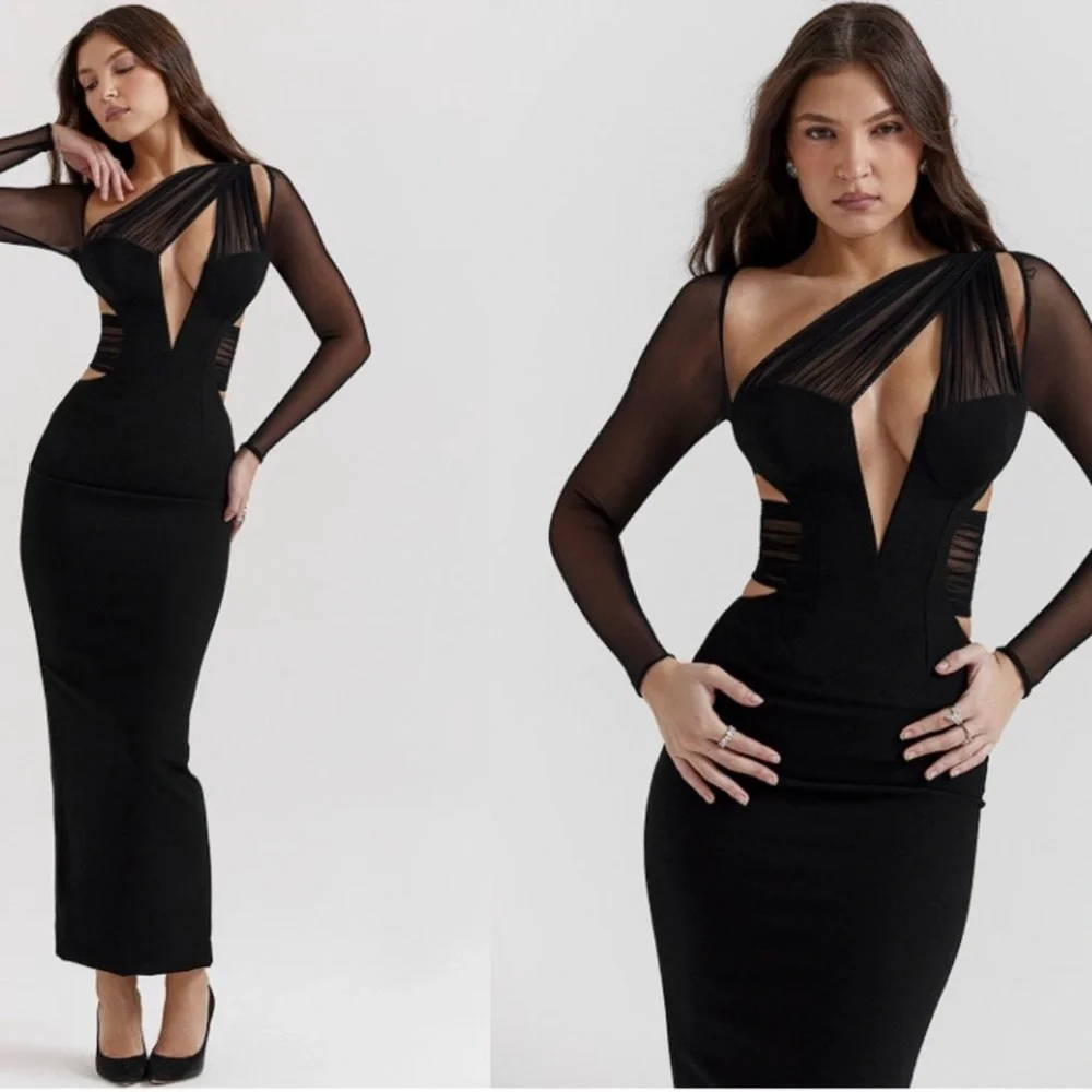 HOUSE OF CB 'Zahra' Black Plunge Maxi Dress NWT - Picture 6 of 12